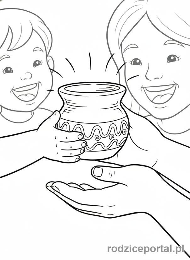 Kolorowanka Dzień Mamy - Dziecko wręczające mamie ręcznie robiony prezent