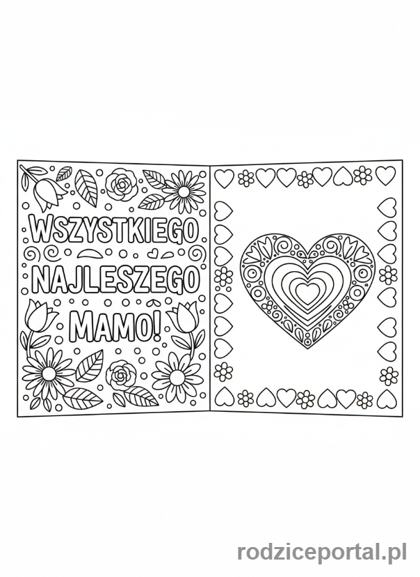 Kolorowanka Dzień Mamy - Karta z napisem 'Wszystkiego najlepszego Mamo!'