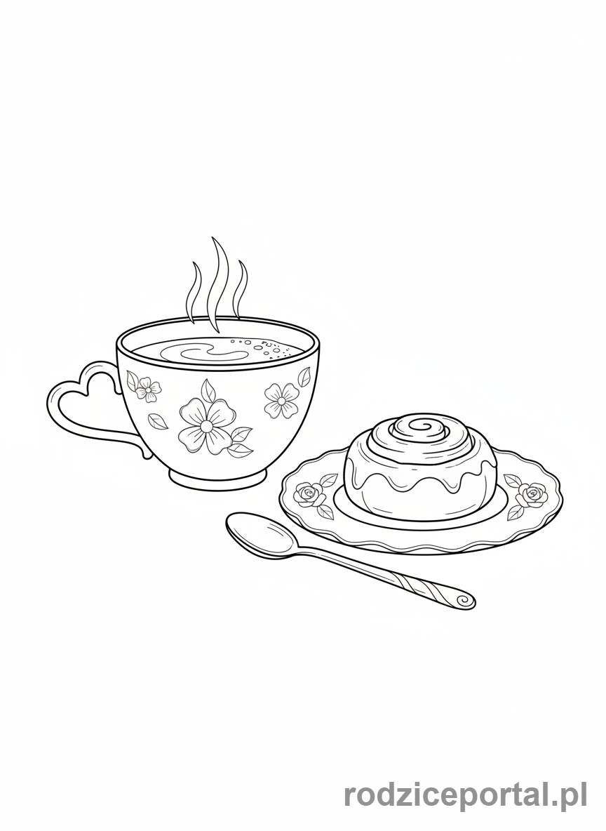 Kolorowanka Dzień Mamy - Kawa i ciastko dla mamy na ozdobnym talerzyku