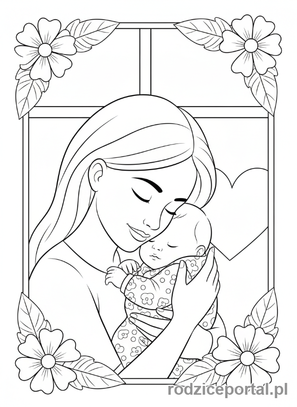 Kolorowanka Dzień Mamy - Mama trzymająca niemowlę w ramionach