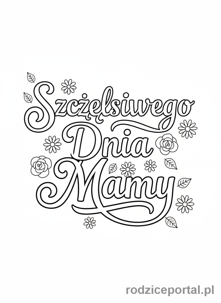 Kolorowanka Dzień Mamy - Napis 'Szczęśliwego Dnia Mamy'
