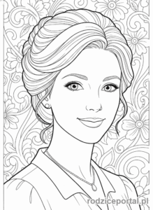 Kolorowanka Dzień Mamy - Portret uśmiechniętej mamy