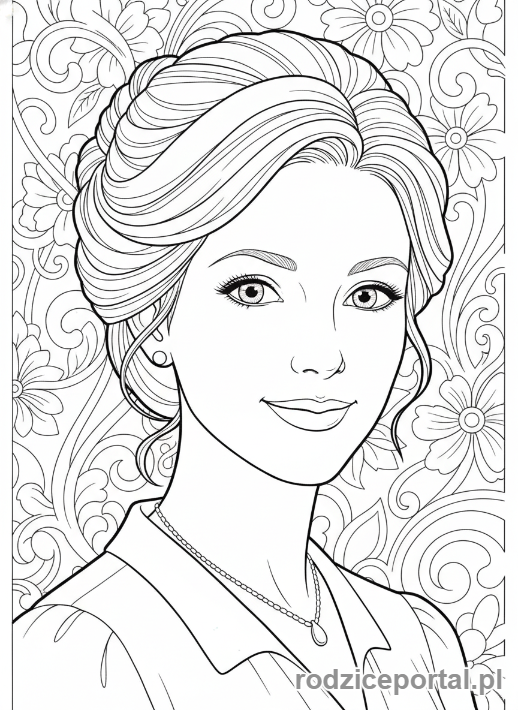 Kolorowanka Dzień Mamy - Portret uśmiechniętej mamy