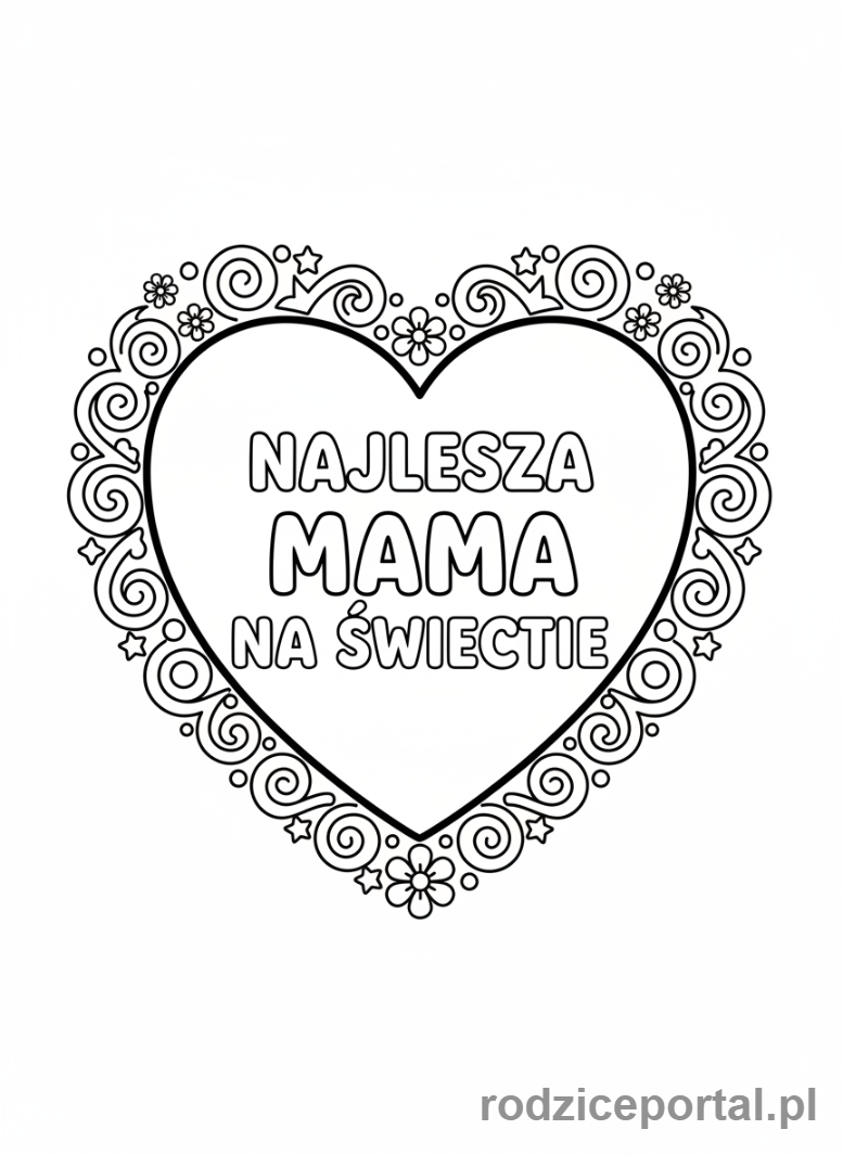 Kolorowanka Dzień Mamy - Serce z napisem 'Najlepsza Mama na Świecie'