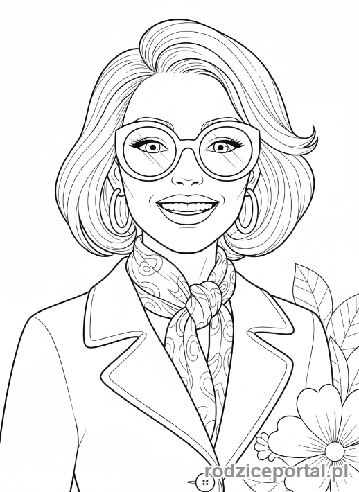 Kolorowanka Dzień Mamy - Uśmiechnięta mama z dużymi okularami przeciwsłonecznymi