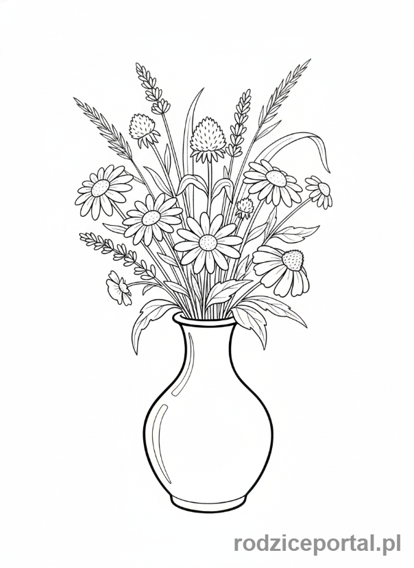 Kolorowanka Dzień Mamy - Wazon z polnymi kwiatami