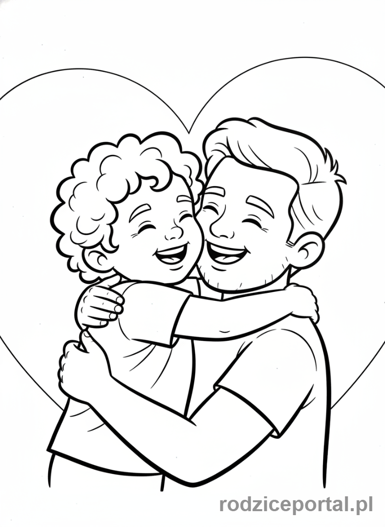 Kolorowanka Dzień Taty - Dziecko mocno przytulające tatę.