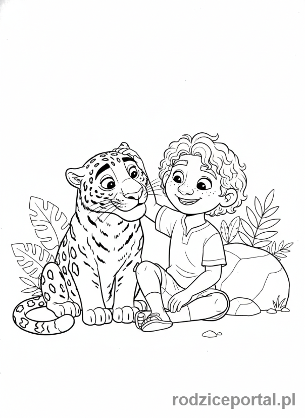 Kolorowanka Encanto - Antonio Madrigal z jaguarem, przyjaźń