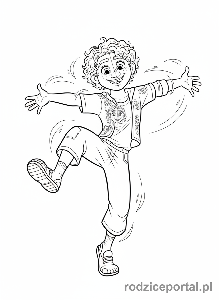 Kolorowanka Encanto - Camilo Madrigal w dynamicznej pozie, zabawa