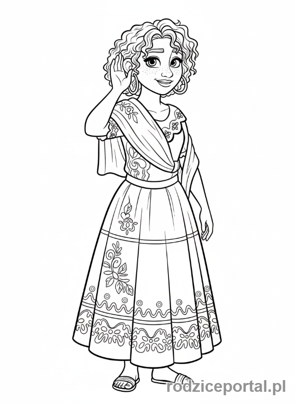 Kolorowanka Encanto - Dolores Madrigal uważnie słuchająca, cała postać