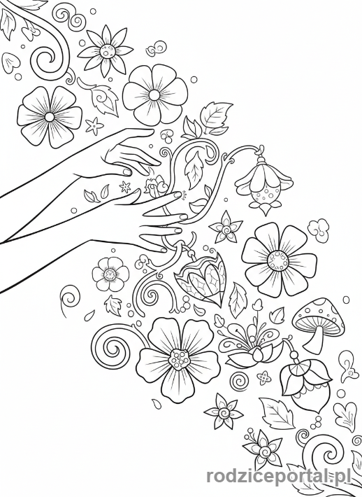 Kolorowanka Encanto - Isabela tworząca unikalne kwiaty, zbliżenie na dłonie