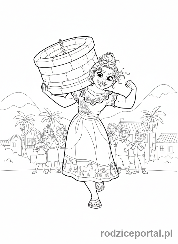 Kolorowanka Encanto - Luisa pomagająca dźwigać, scena akcji