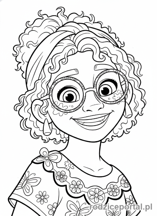 Kolorowanka Encanto - Mirabel Madrigal uśmiechnięta, zbliżenie