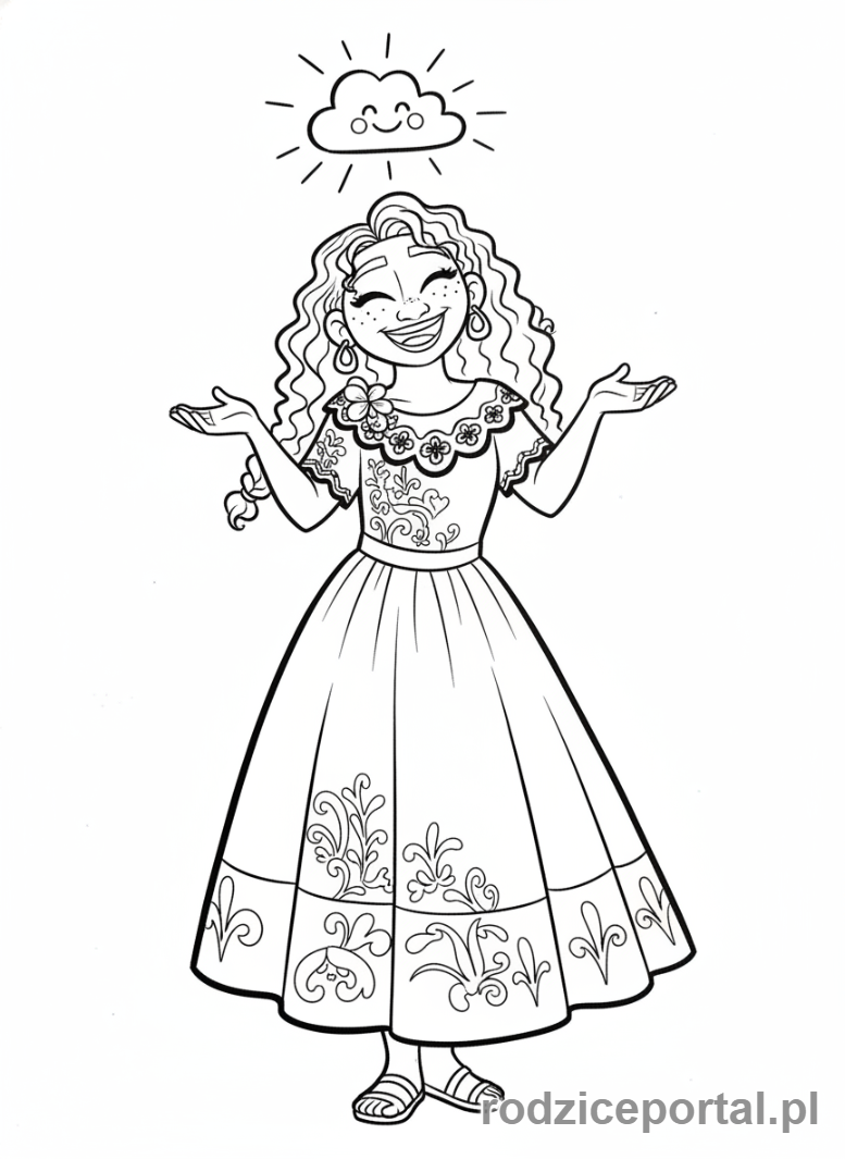 Kolorowanka Encanto - Pepa Madrigal ze słoneczną chmurą, radość