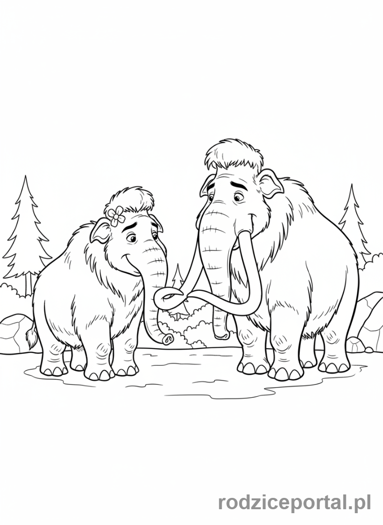 Kolorowanka Epoka Lodowcowa - Brzoskwinka spotykająca swoją pierwszą sympatię.