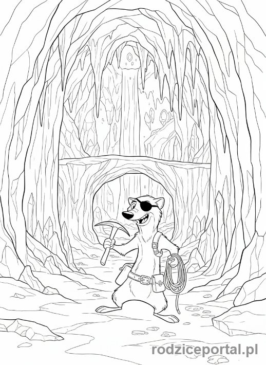 Kolorowanka Epoka Lodowcowa - Buck eksplorujący gigantyczną jaskinię lodową