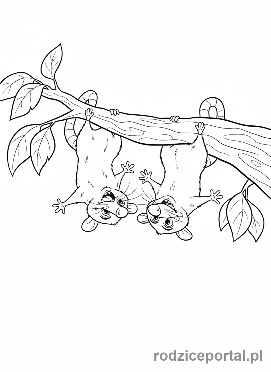 Kolorowanka Epoka Lodowcowa - Crash i Eddie wiszący do góry nogami.