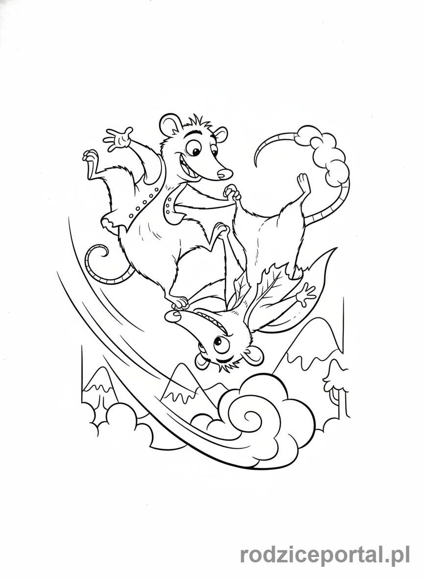 Kolorowanka Epoka Lodowcowa - Crash i Eddie wykonujący akrobatyczne sztuczki.