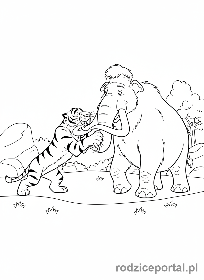 Kolorowanka Epoka Lodowcowa - Diego bawiący się w sparing z Mannym.