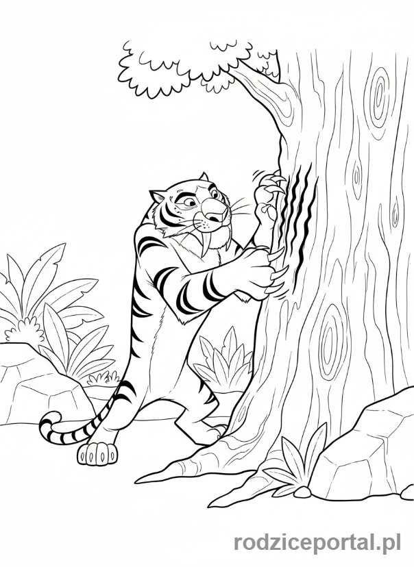 Kolorowanka Epoka Lodowcowa - Diego ostrzący pazury na pniu drzewa.