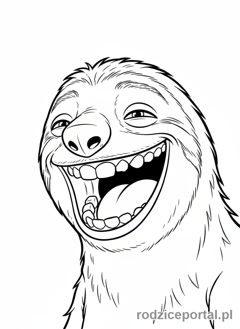 Kolorowanka Epoka Lodowcowa - Leniwiec Sid śmiejący się z otwartą buzią