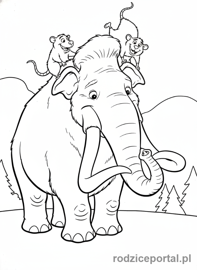 Kolorowanka Epoka Lodowcowa - Mamutka Ellie, oposy Zdzichu i Edek razem