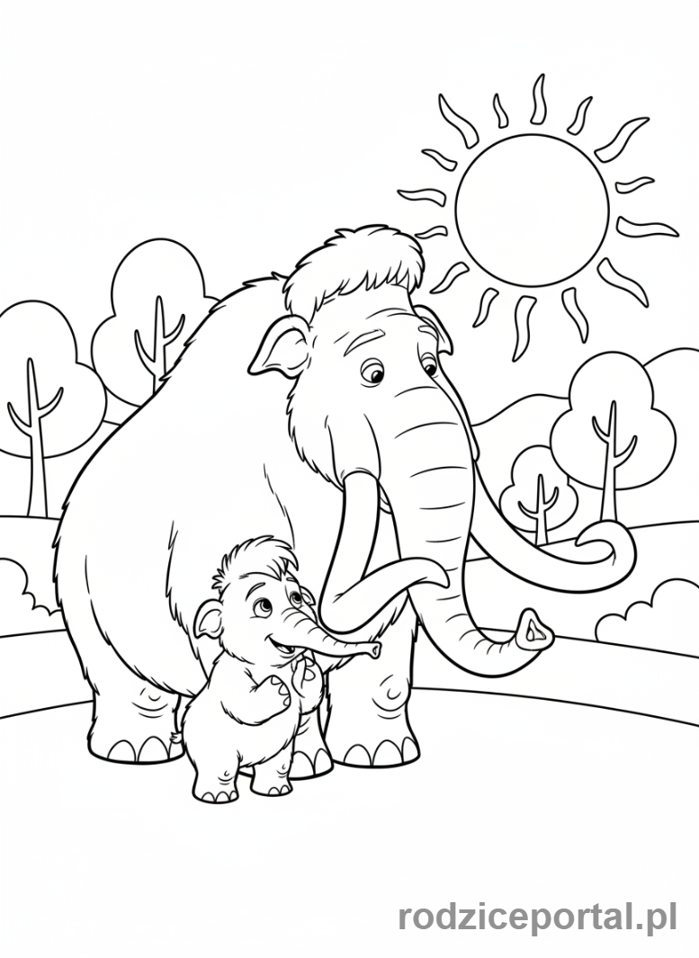 Kolorowanka Epoka Lodowcowa - Manny cierpliwie wyjaśniający coś Brzoskwince.