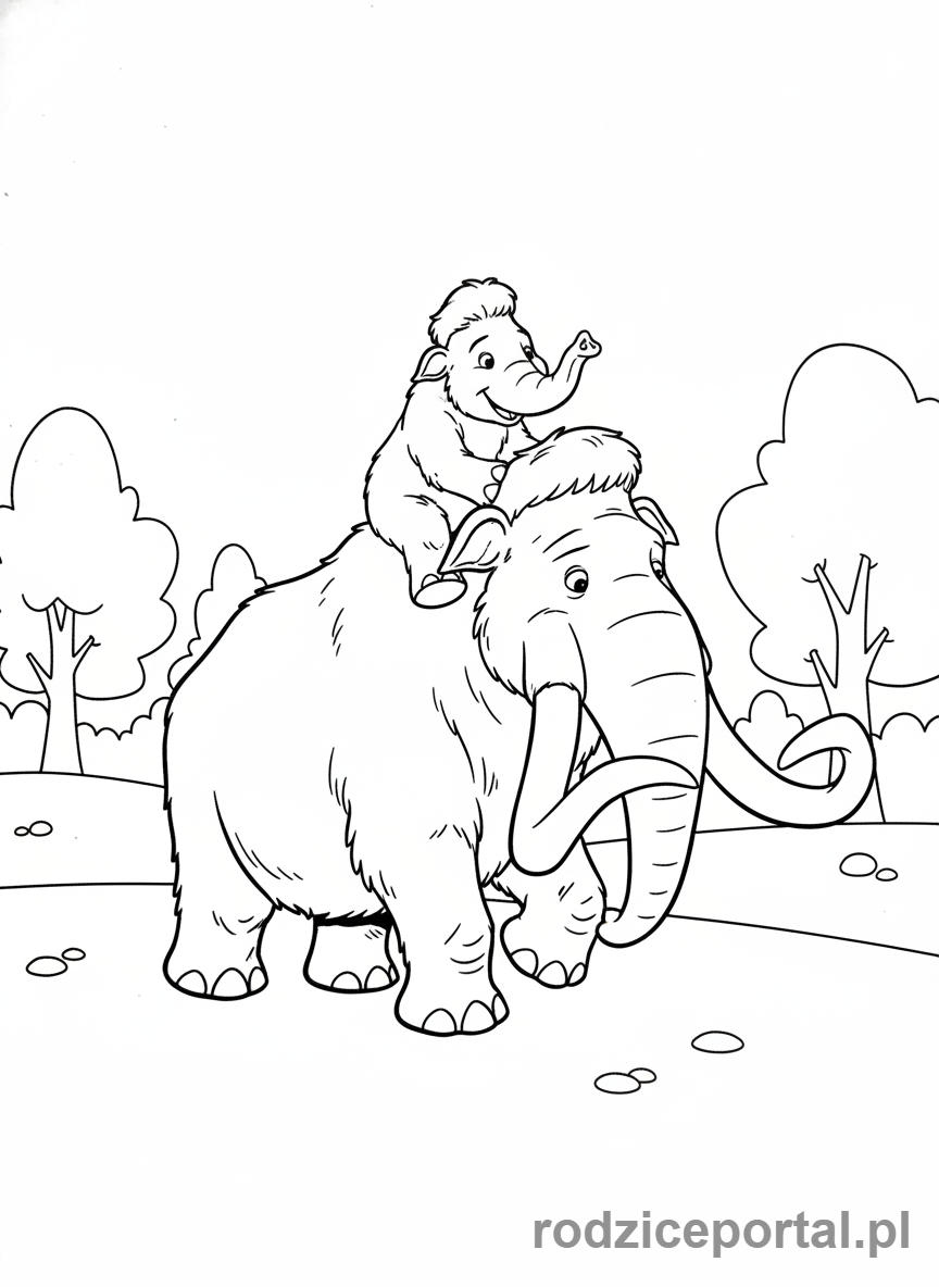 Kolorowanka Epoka Lodowcowa - Manny niosący Brzoskwinkę na barana.