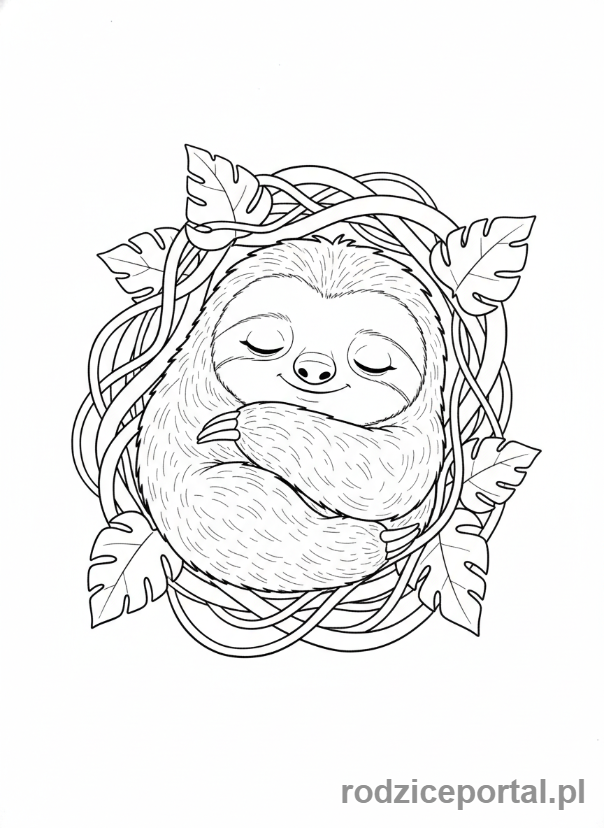 Kolorowanka Epoka Lodowcowa - Mały leniwiec, podobny do Sida, śpiący spokojnie.