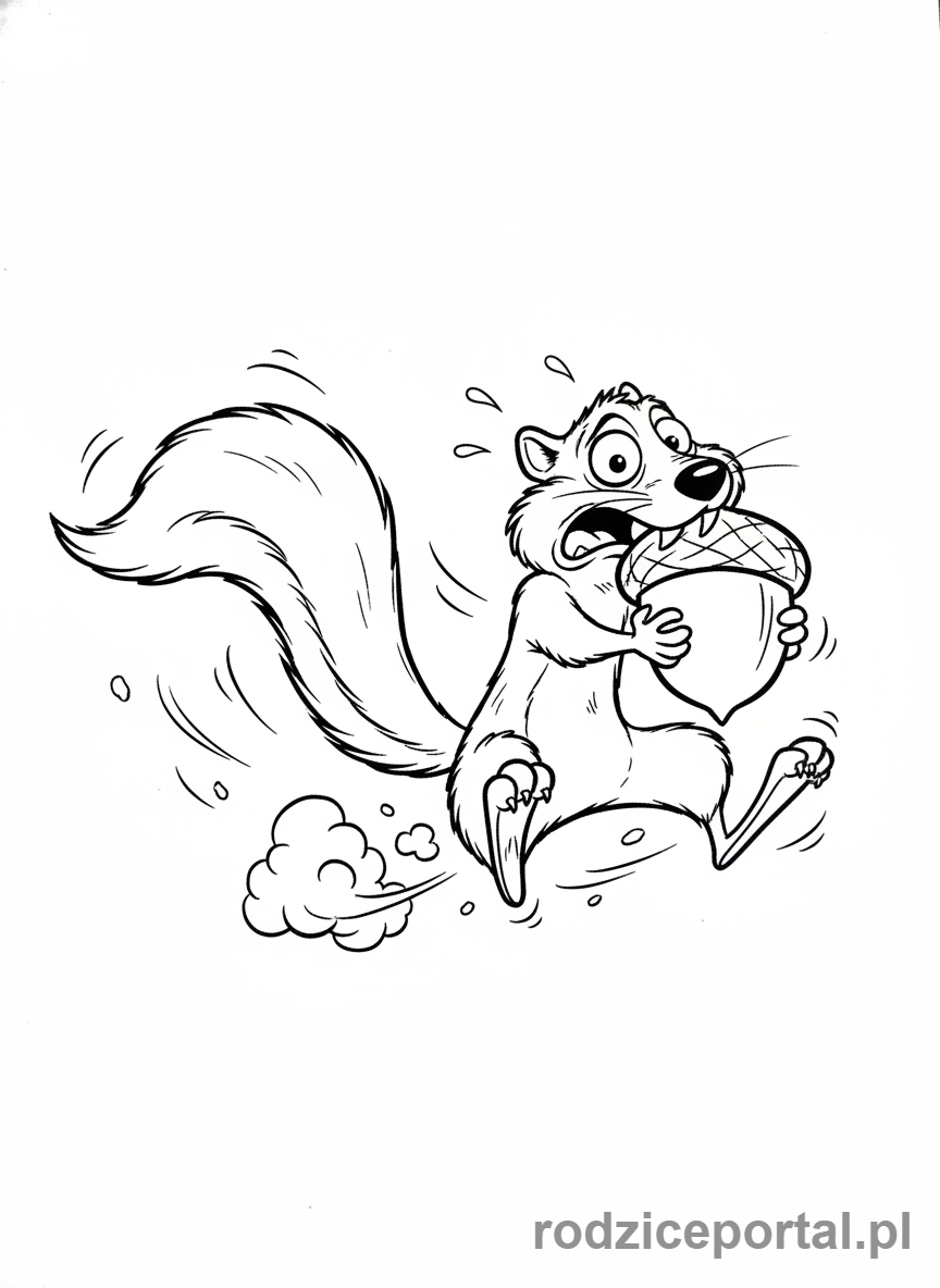Kolorowanka Epoka Lodowcowa - Scrat latający w powietrzu, trzymający swój żołądź.