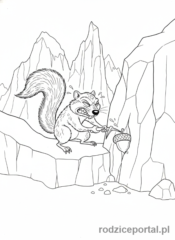 Kolorowanka Epoka Lodowcowa - Scrat próbujący wykopać orzecha z lodowca