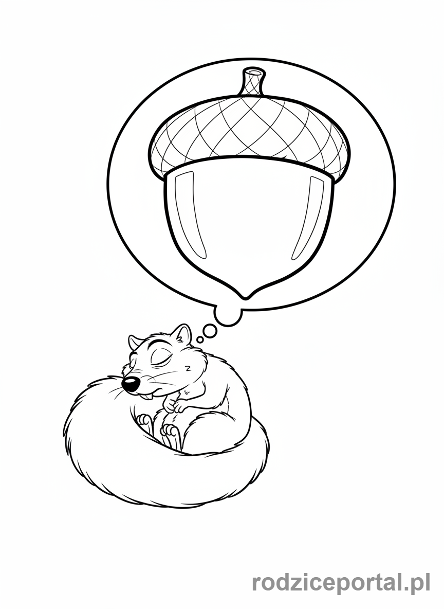 Kolorowanka Epoka Lodowcowa - Scrat śniący o gigantycznym żołędziu.