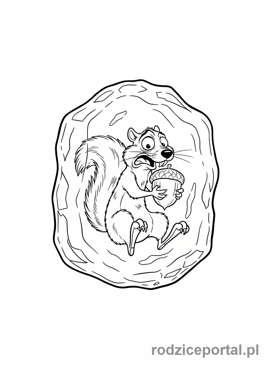 Kolorowanka Epoka Lodowcowa - Scrat uwięziony w bloku lodu ze swoim żołędziem.