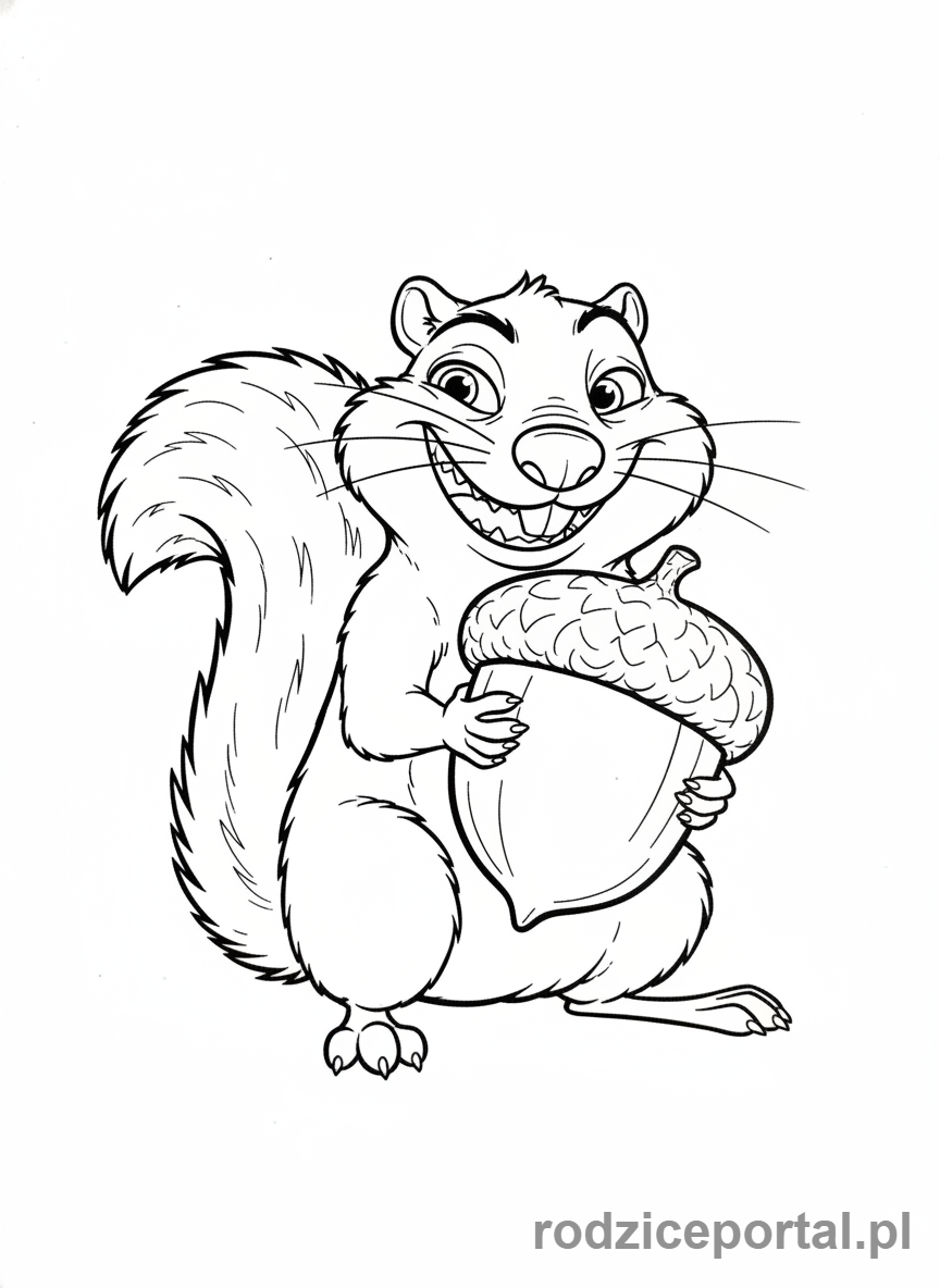 Kolorowanka Epoka Lodowcowa - Scrat w końcu zdobywający żołądź, wyglądający triumfalnie.