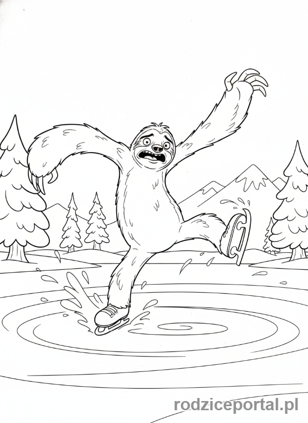 Kolorowanka Epoka Lodowcowa - Sid komicznie próbujący jeździć na łyżwach.