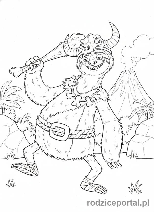 Kolorowanka Epoka Lodowcowa - Sid przebrany w zabawny strój.