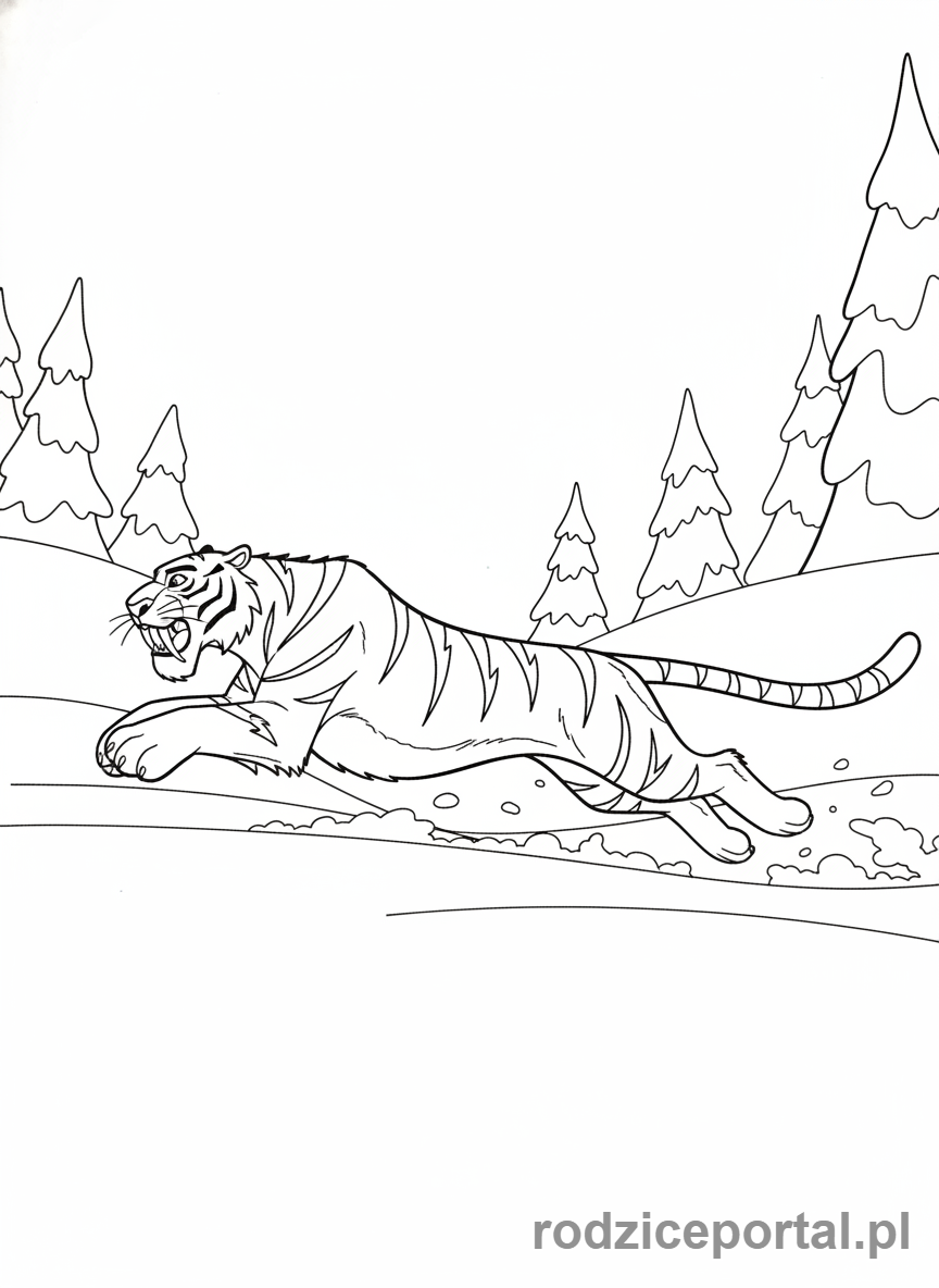 Kolorowanka Epoka Lodowcowa - Tygrys Diego biegnący przez śnieg