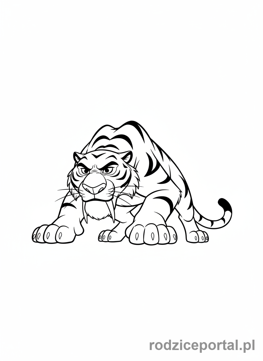 Kolorowanka Epoka Lodowcowa - Tygrys szablozębny Diego przygotowujący się do skoku