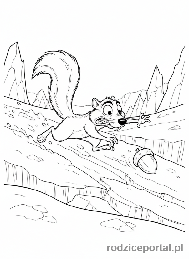 Kolorowanka Epoka Lodowcowa - Wiewiór Scrat goniący orzecha