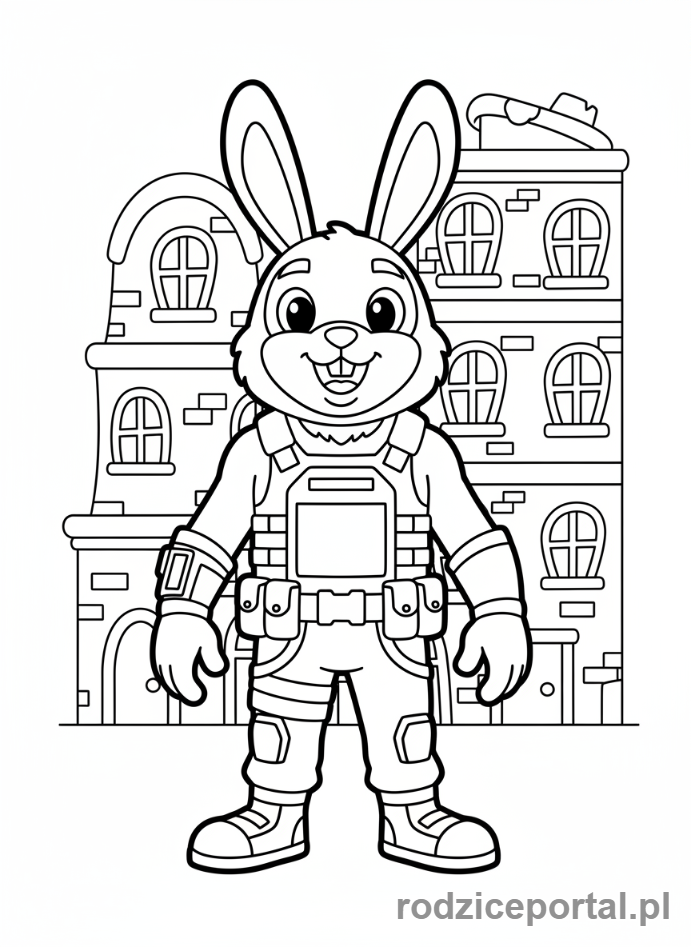 Kolorowanka Fortnite - Królik Brawler na tle prostych struktur do zbudowania