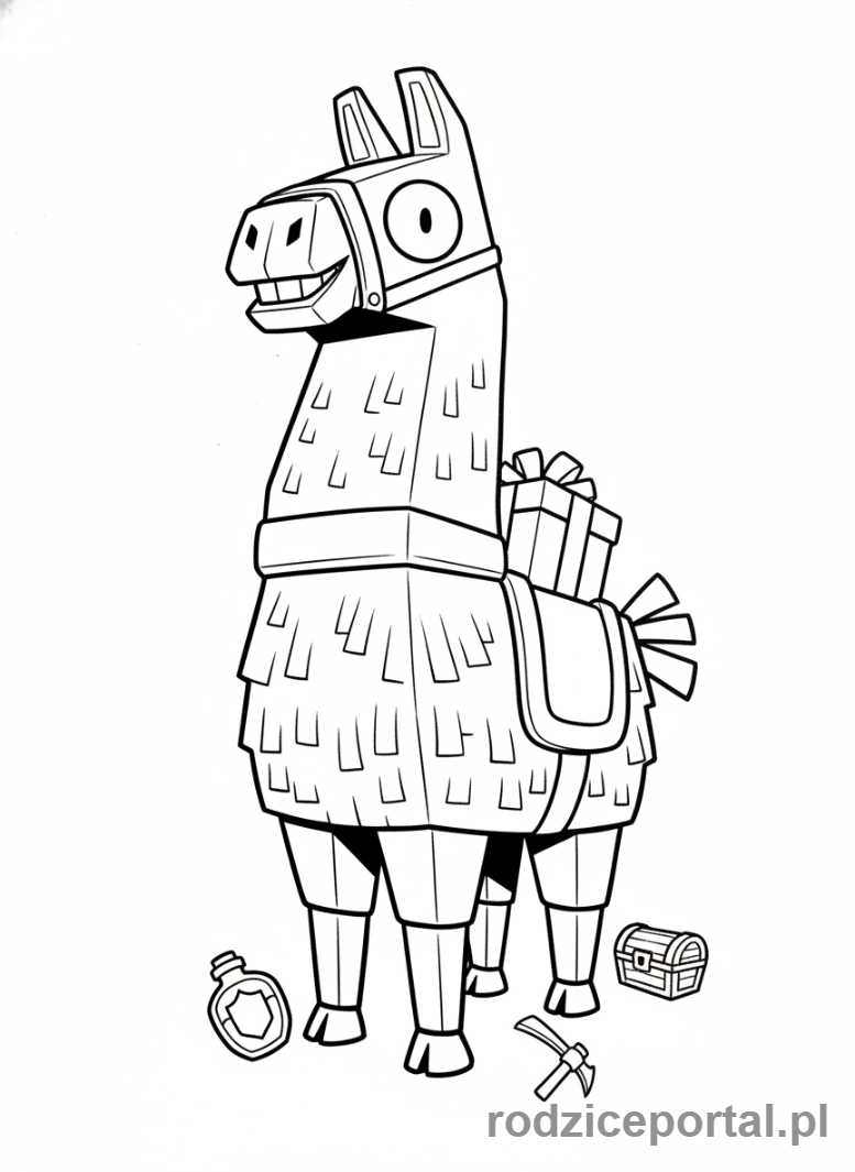 Kolorowanka Fortnite - Lama Loot Llama Fortnite, pełna przedmiotów