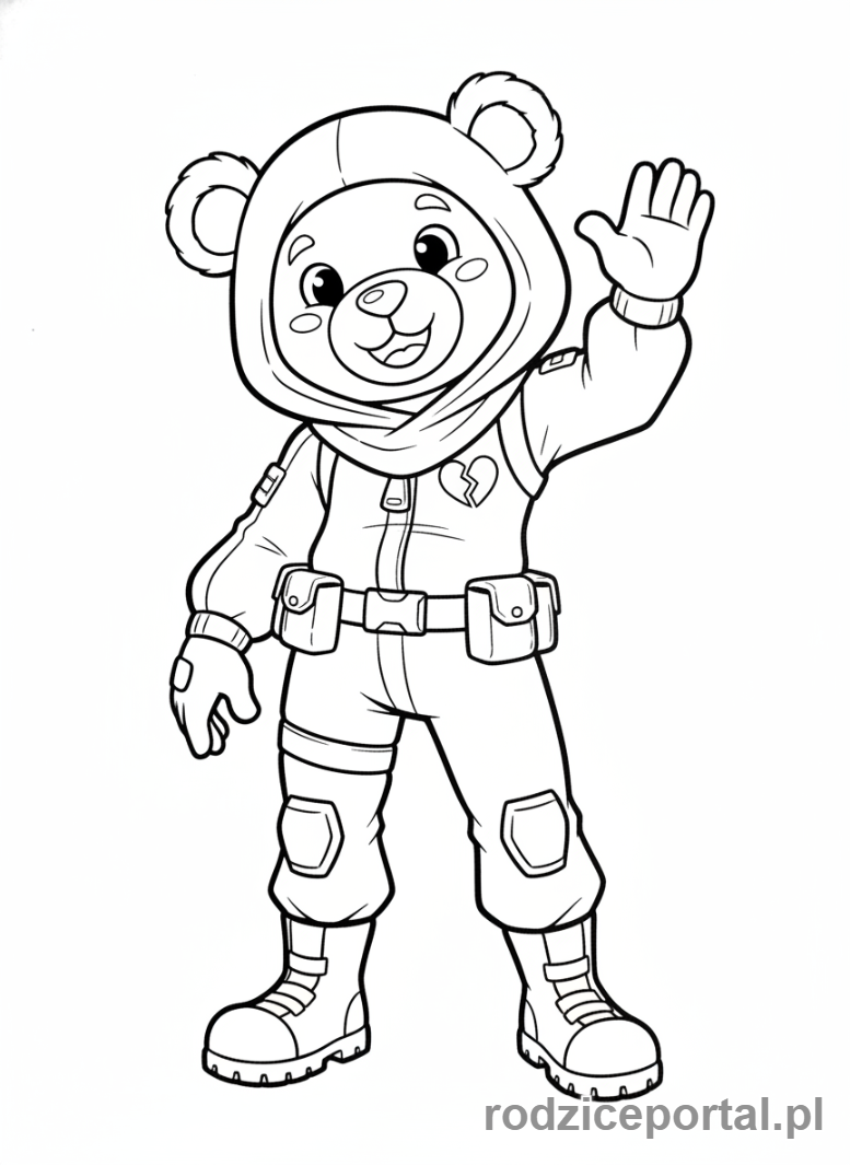 Kolorowanka Fortnite - Rycerz Cuddle Team Leader machający do fanów