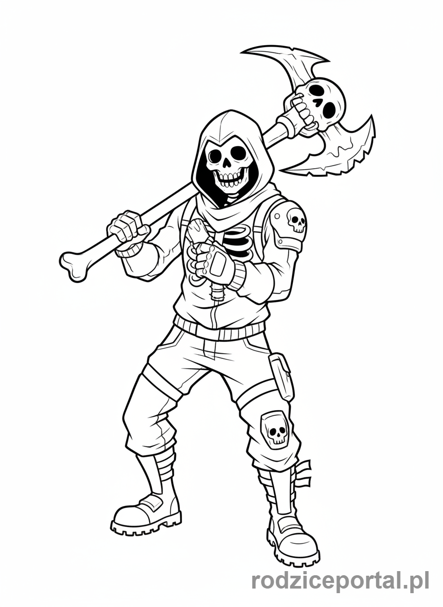 Kolorowanka Fortnite - Skull Trooper z kilofem