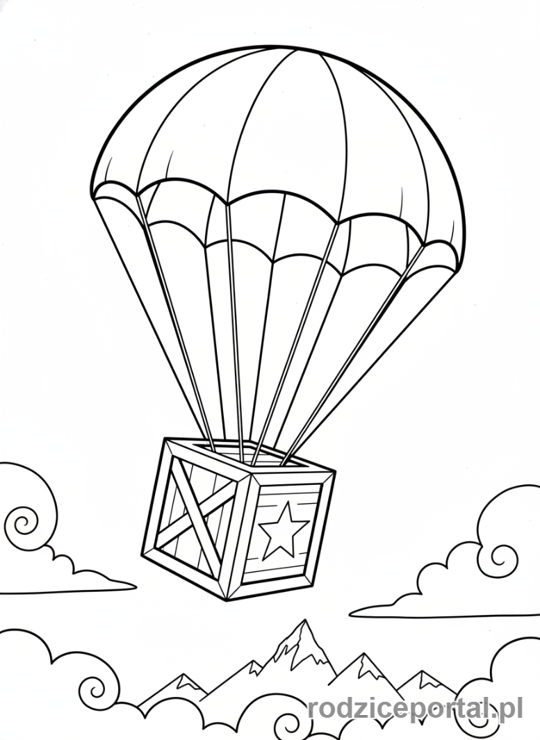 Kolorowanka Fortnite - Supply Drop, paczka z zaopatrzeniem, lądująca