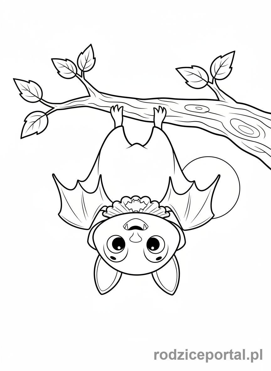 Kolorowanka Halloween - Nietoperz wampir wiszący do góry nogami