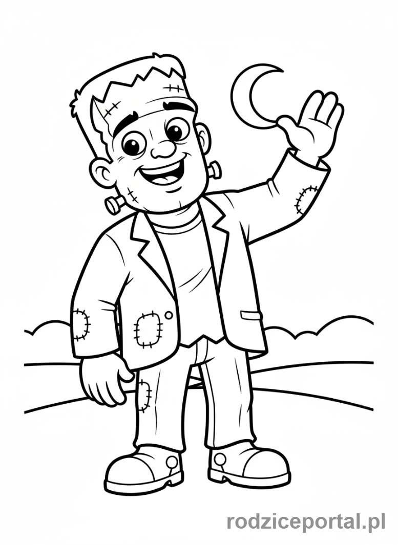 Kolorowanka Halloween - Potwór Frankensteina machający ręką