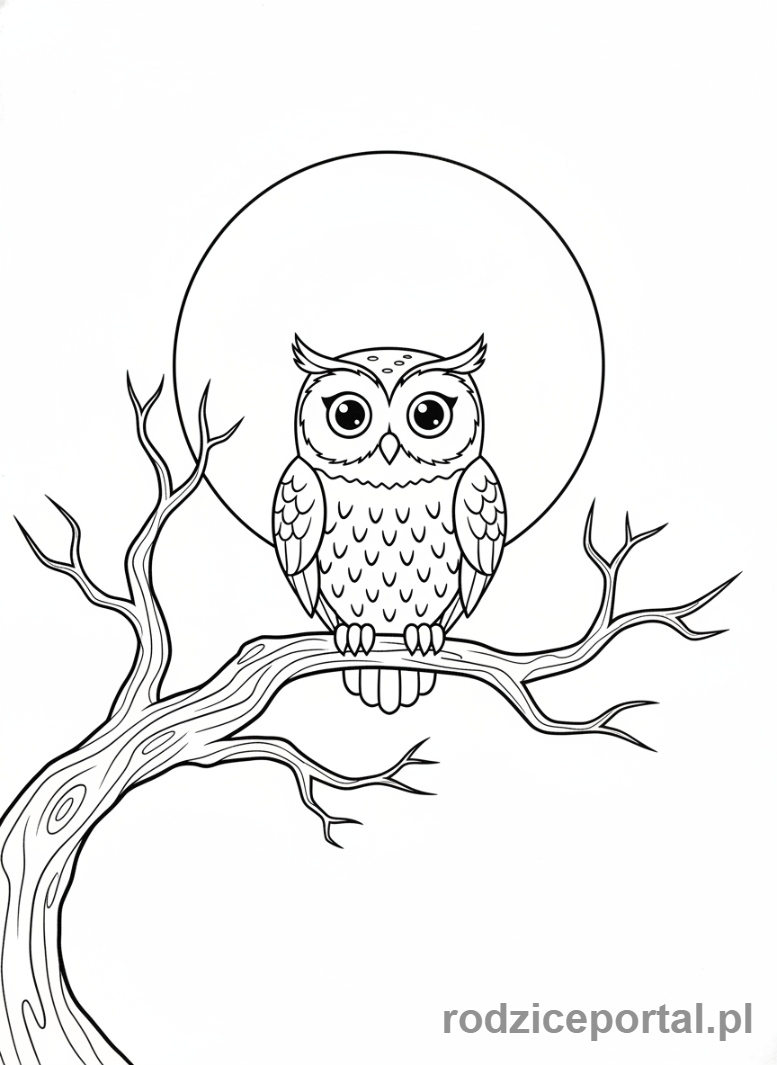Kolorowanka Halloween - Sowa siedząca na upiornej gałęzi