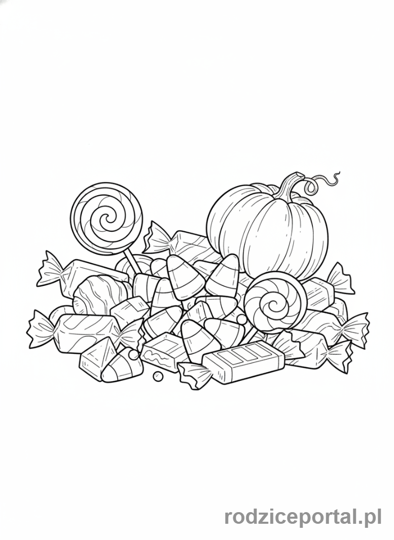 Kolorowanka Halloween - Stos cukierków halloweenowych