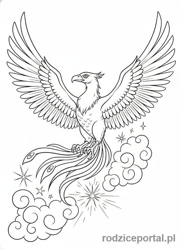 Kolorowanka Harry Potter - Feniks Fawkes w locie