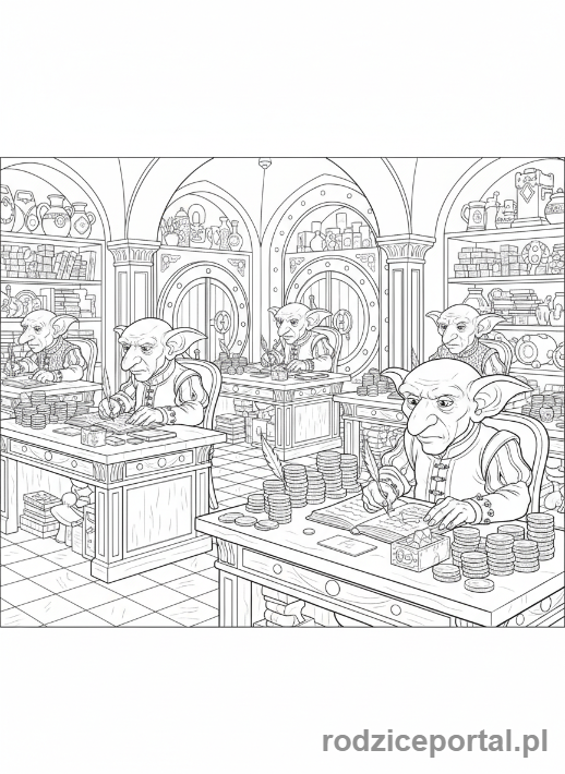 Kolorowanka Harry Potter - Goblemy w Gringottcie